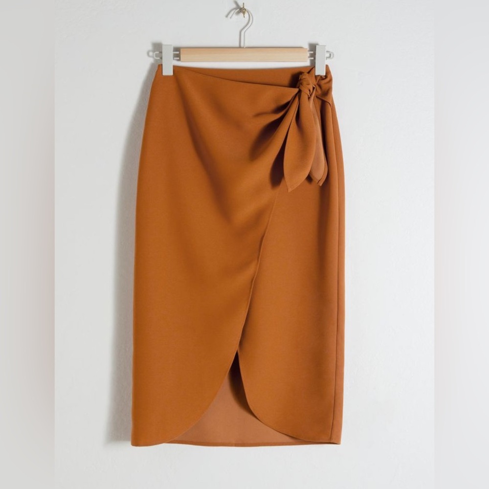 Other Stories Midi Wrap Skirt Burnt Orange - Picture 2 of 10